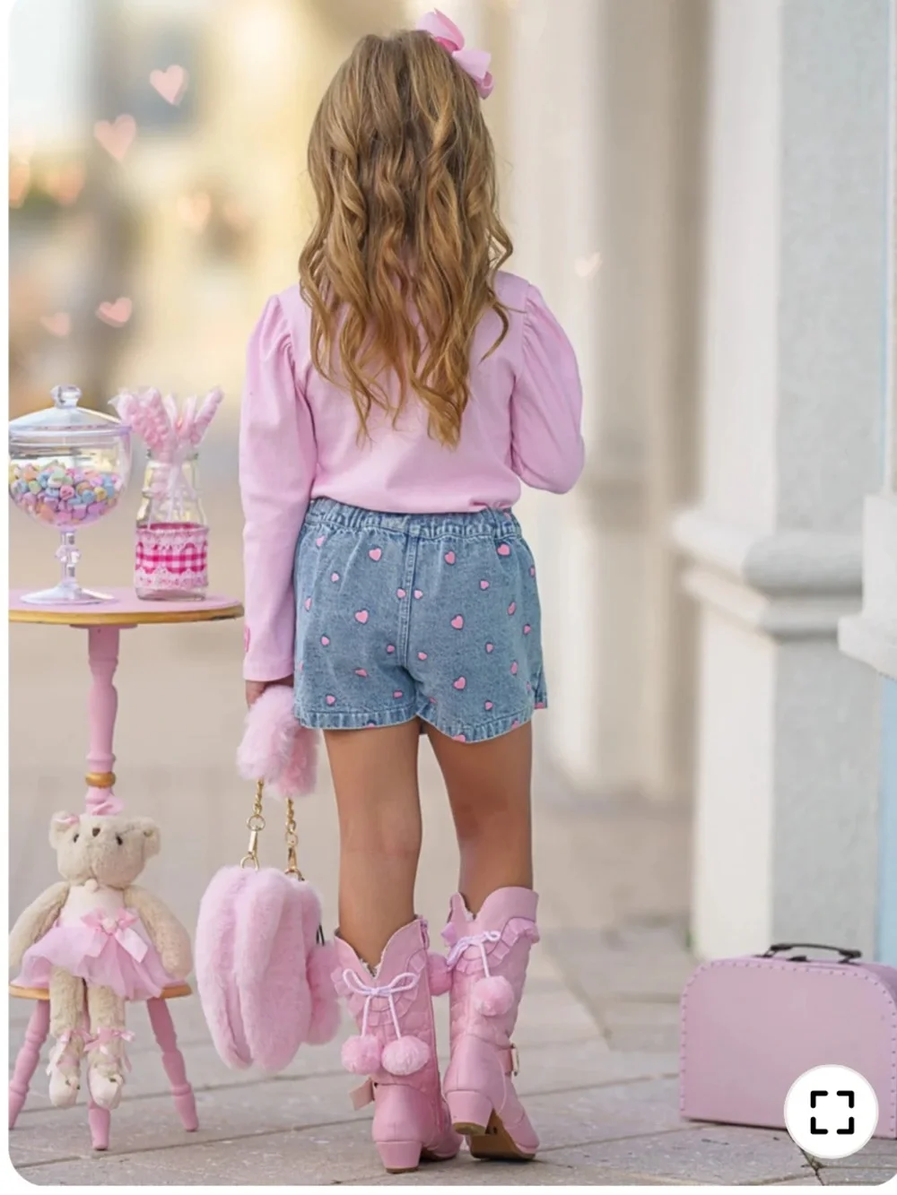Mia Belle Girls Toddler Baby Heart Wrap Skirt Skort Denim Turtle Neck Pink 2T/3T